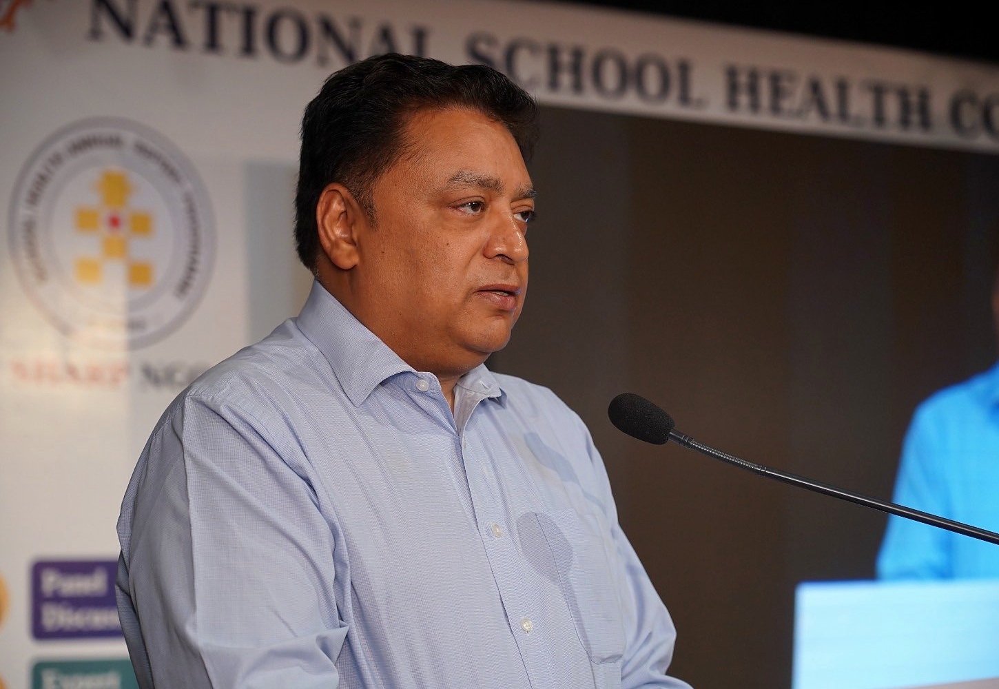Mr. Naveen Jain addresses delegates on school-based child safety awareness.